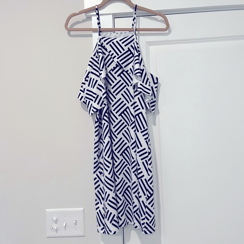 Black and White Geometric Pattern Summer Dress, Size L